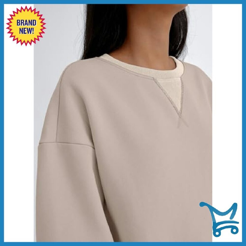 Oversized Color Block Fleece Crewneck Sweatshirt Women's Cozy Casual - Picture 6 of 6